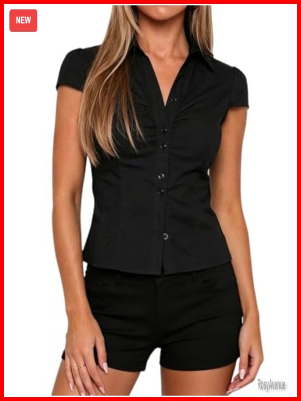 Y2k Short Sleeve Slim Fit Button Down Collared Shirt Preppy Blouse